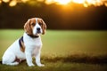 Cute Beagle puppy outdoors. Beagle breed. Color grading generative ai, a hunting dog