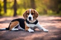 Cute Beagle puppy outdoors. Beagle breed. Color grading generative ai, a hunting dog Royalty Free Stock Photo