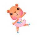Cute Bear in Ballerina Dress Dancing Vector Illustration