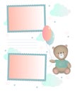 Cute bear with balloons. Scrapbooking sheet, photo album sheet.