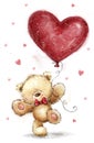 Cute bear with big red heart. Love design.Valentines day postcard. Royalty Free Stock Photo