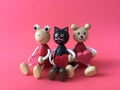 Cute bear, black cat and frog carry heart wood toys Royalty Free Stock Photo
