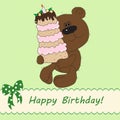 Cute bear bringing birthday cake