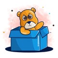 cute bear cartoon character on blue box vector illustration Royalty Free Stock Photo