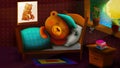 Cute bear cartoon sleeping in beautiful night, best loop video background