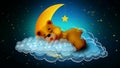 Cute bear cartoon sleeping on moon, best loop video background for lullabies to put a baby go to sleep and calming , relaxing