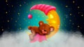 Cute bear cartoon sleeping on moon, best loop video background for lullabies to put a baby go to sleep and calming , relaxing