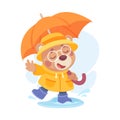 Cute Bear Character Walking in Rainy Day with Umbrella Vector Illustration