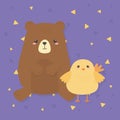 Cute bear and chick animals farm characters