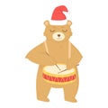 Cute bear with Christmas hat playing drum