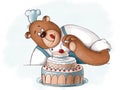 Cute bear cook put the cherry on the cake