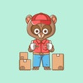 Cute bear courier package delivery animal chibi character mascot icon flat line art style illustration concept cartoon Royalty Free Stock Photo