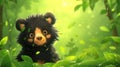 Adorable Baby Sloth Bear Cub in Lush Green Forest Royalty Free Stock Photo