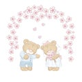 Cute bear cubs that were drawn by hand. Cute teddy bears vector. Wedding. Royalty Free Stock Photo