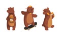 Cute Bear in Different Actions Set, Funny Cheerful Woodland Animal Character Cartoon Vector Illustration