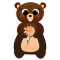 Cute bear with disy sticker for kids, greeting illustration