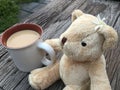 Cute bear doll with morning milk coffee