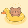 Cute bear in a duck life ring Royalty Free Stock Photo