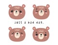 Cute bear faces in seamless emoji cartoon doodle pattern