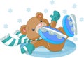 Cute bear fell to the ice rink Royalty Free Stock Photo