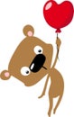 cute bear fly with heart balloon valentines day - flat design