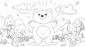 Happy Bear in Forest with Friends, Coloring Page Outline Royalty Free Stock Photo