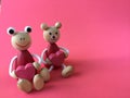 Cute bear and frog carry heart wood toys