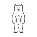 Cute bear. Funny bear outline coloring page for kids. Doodle, sketch cartoon character