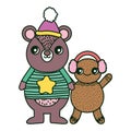 Cute bear and gingerbread man with hat merry christmas