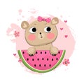 Cute bear girl with watermelon Royalty Free Stock Photo