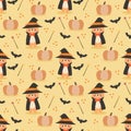 Cute Bear in Halloween Witch Costume Seamless Pattern Royalty Free Stock Photo