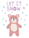 Cute bear. Hand drawn vector character. let it snow lettering. Scandinavian cartoon style. For web, posters, invitations Royalty Free Stock Photo