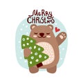 Cute Bear with Happy Holidays inscription
