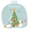 Cute bear, hare and fox - Christmas card Royalty Free Stock Photo