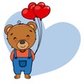 Cute bear with heart-shaped balloons
