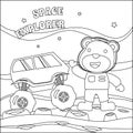 Cute bear and his Rover exploring the red planet. Vector hand-drawn coloring children`s illustration. Creative vector Childish