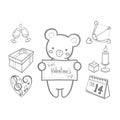 Cute bear and Valentines doodle set