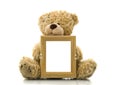 Cute bear holding empty frame for picture or photo