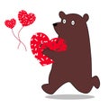 A Cute bear holding a heart running. Valentine`s Day card. Vector cartoon illustration Royalty Free Stock Photo