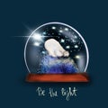 Cute bear inside a snowy glass ball, Christmas card design