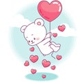 Cute little bear flying on a heart balloon Royalty Free Stock Photo