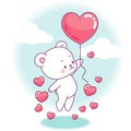 Cute little bear flying on a heart balloon Royalty Free Stock Photo