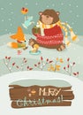 Cute bear and little fox celebrating Christmas Royalty Free Stock Photo