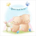 Cute bear and little rabbit vector illustration