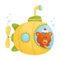 Cute Bear Looking Out of Submarine Window Vector Illustration