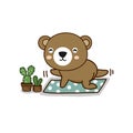 Cute Bear meditating with yoga.Cute cartoon character