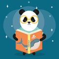 Cute bear panda reading book