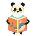 Cute bear panda reading book of whale