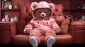 cute bear in pink fashion sweatsuit. generative ai