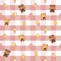 Cute bear in pink and white background with ice cream around fabric seamless cute pattern Royalty Free Stock Photo